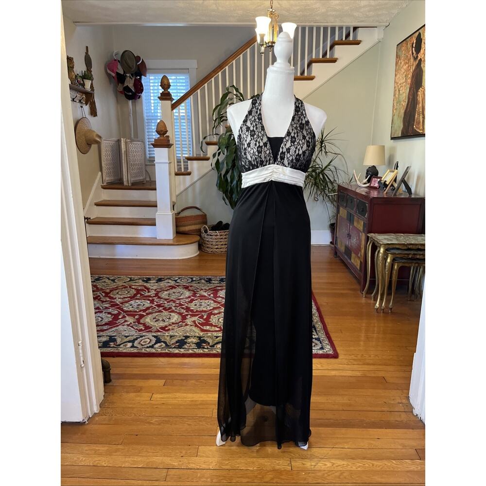 Vintage Taboo S M Y2k Halter Dress Lace Whimsygoth Sheer Babydoll Maxi Prom Hoco
